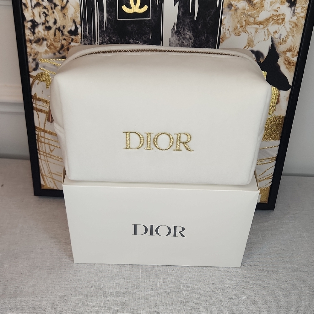 Dior Beauty Cream and Gold Cosmetic Case With Box